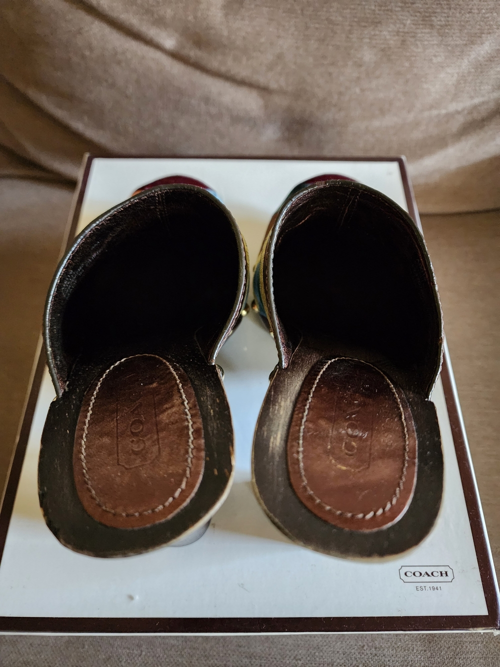 Pre-loved Coach Multicolor Patchwork Velvet Studded Mules - Picture 9 of 11